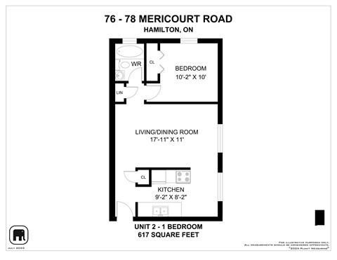 Floor plan for 1 bed, 1 bath, 601 sqft